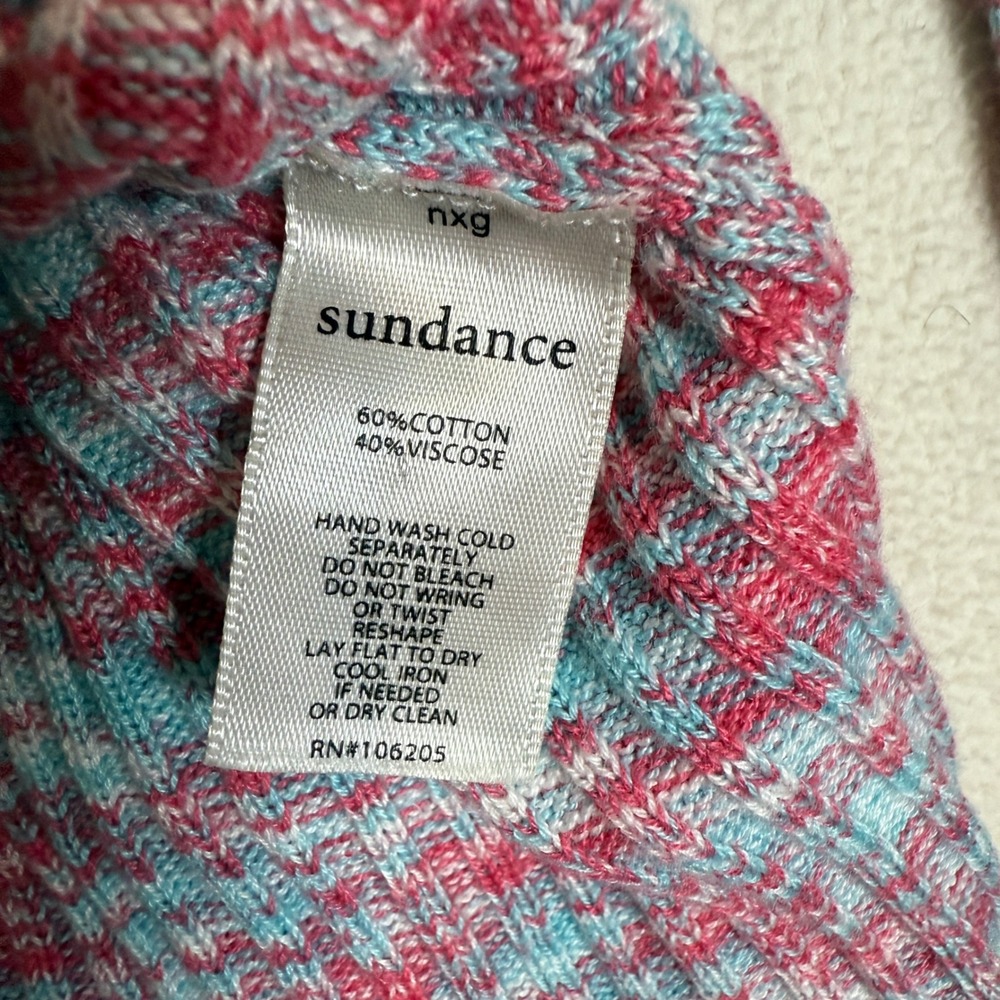 Sundance Womens XL Button Henley Top Pink Blue White‎ Ribbed Knit Long Sleeve - Picture 3 of 6